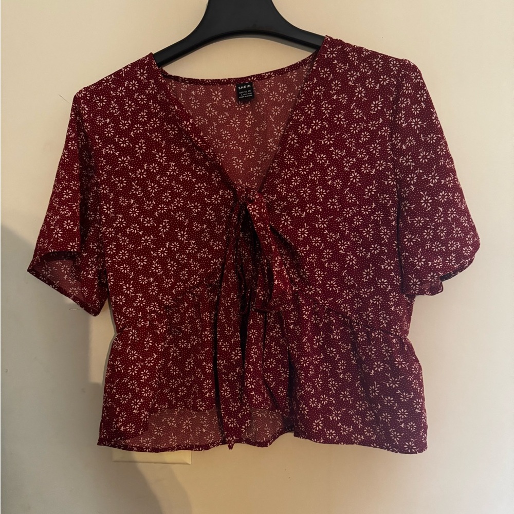 SHEIN Burgundy Floral Blouse